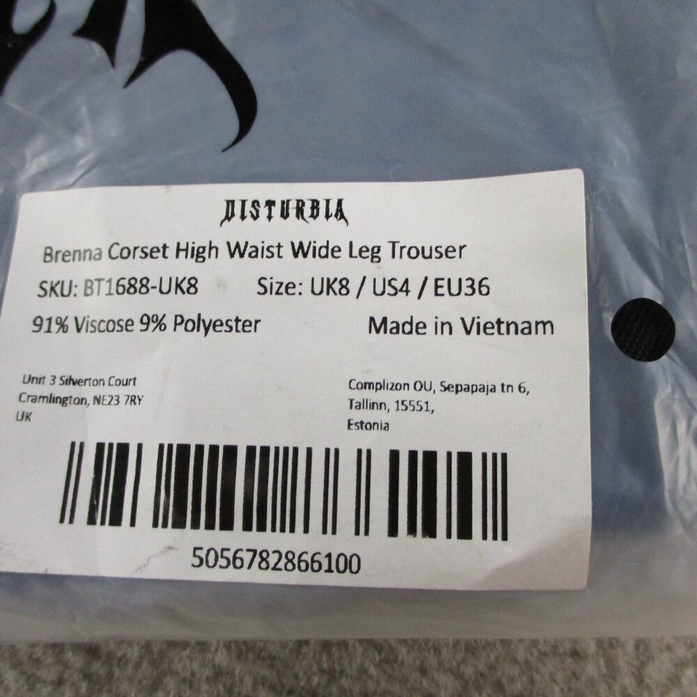 Disturbia Brenna Corset High Waist Wide Leg Trouser Womens US 4 Black NEW NWT - Picture 4 of 6